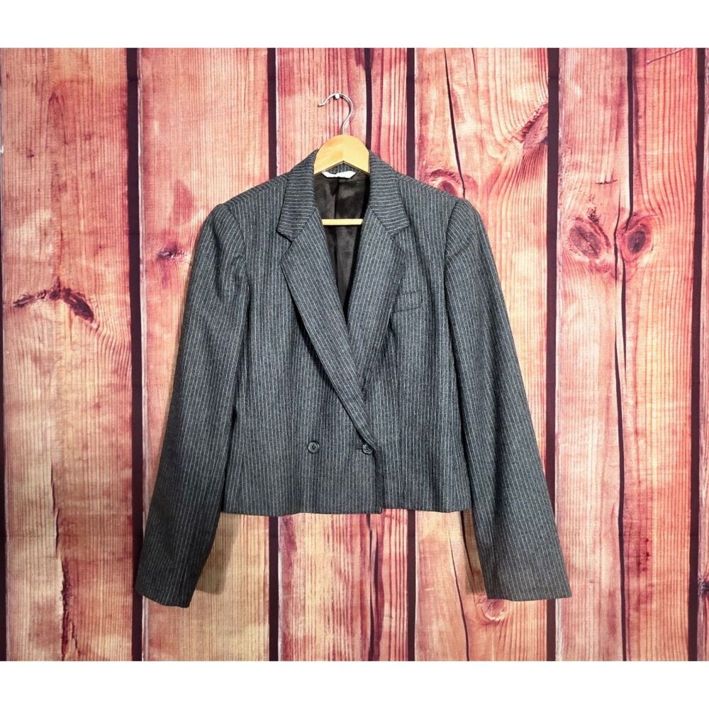 Vintage 80s Gray Pinstriped Cropped Blazer Size 9 10